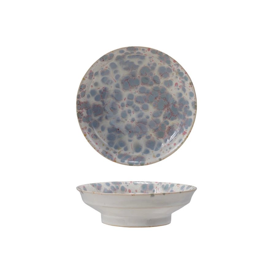 Blue & White Glazed Footed Bowl - Box Turtle