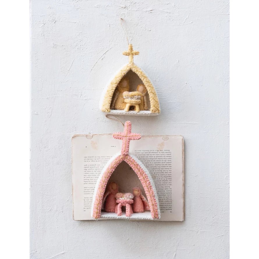 Blush Pink Wool Felt Holy Family Ornament - Box Turtle