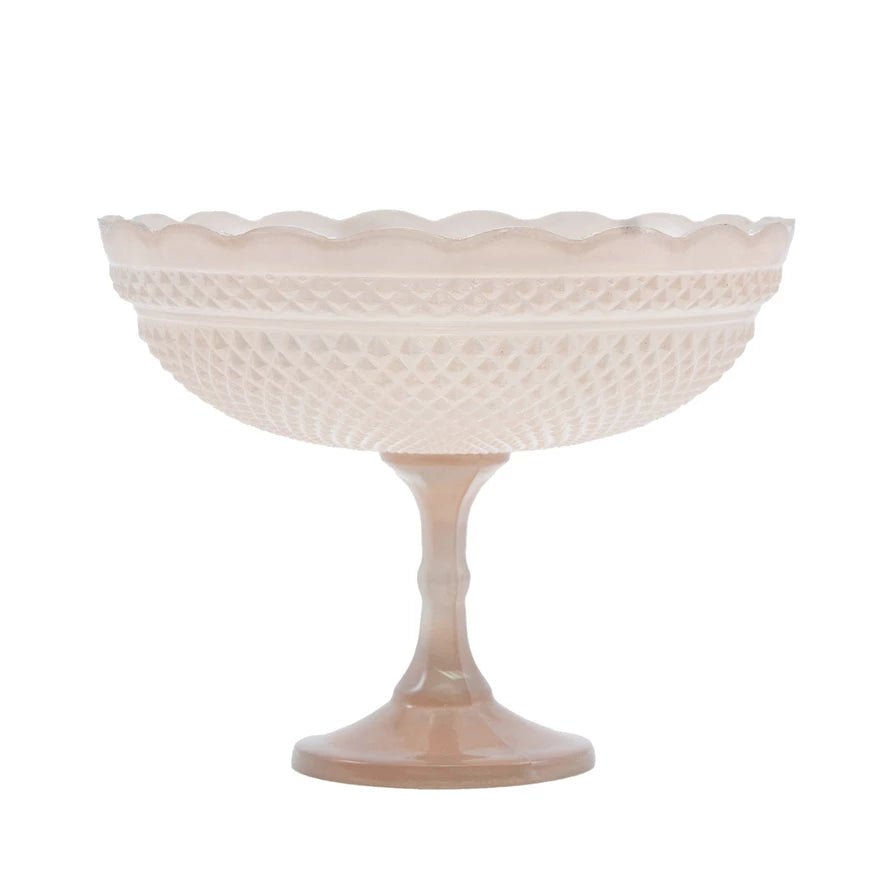 Blush Pressed Glass Scalloped Footed Bowl - Box Turtle