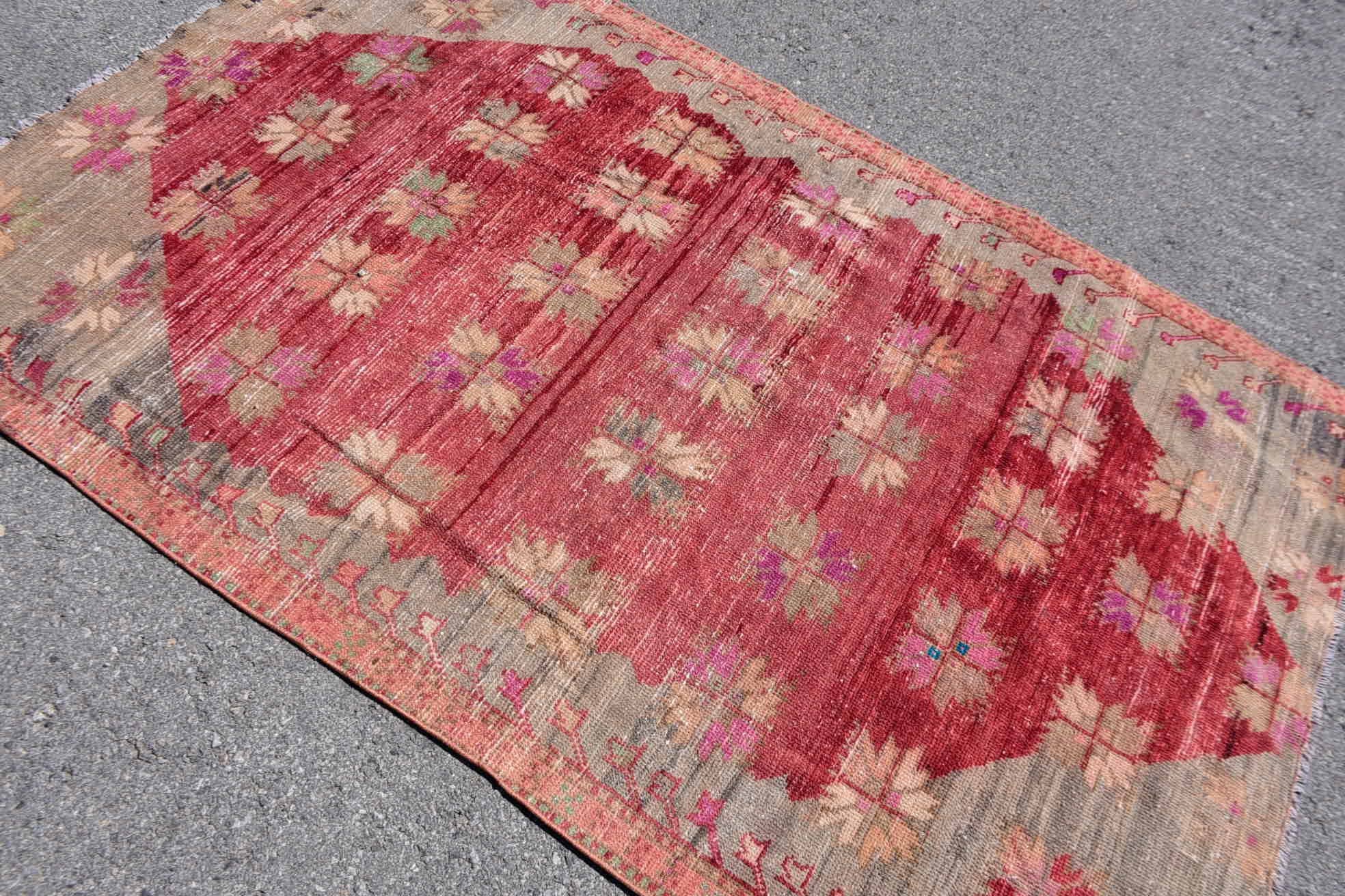 Bohemian Red Wool Rug - Handwoven Geometric Design - Box Turtle