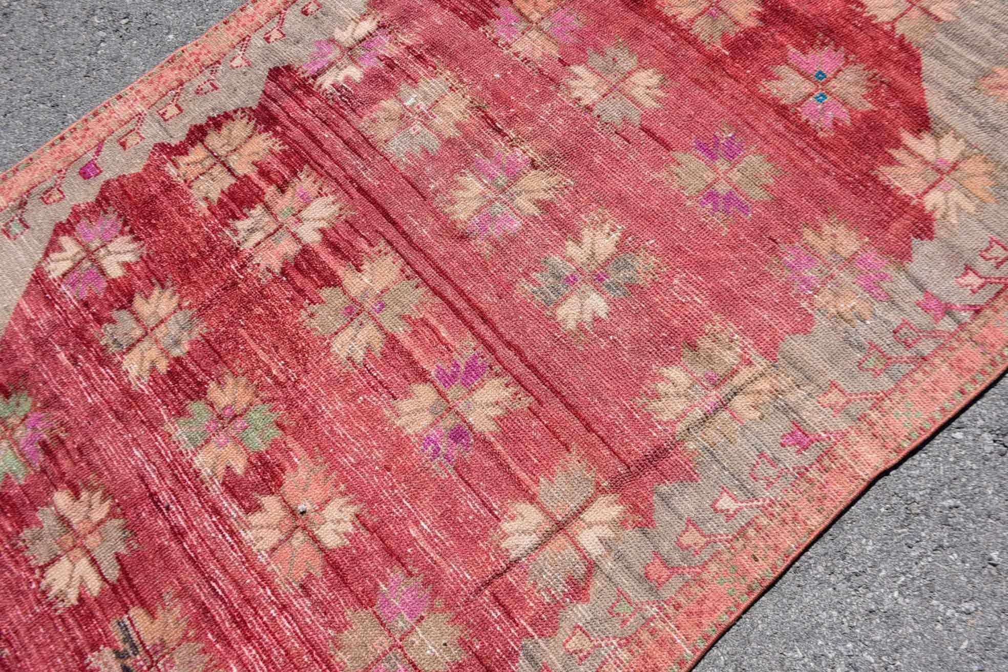 Bohemian Red Wool Rug - Handwoven Geometric Design - Box Turtle