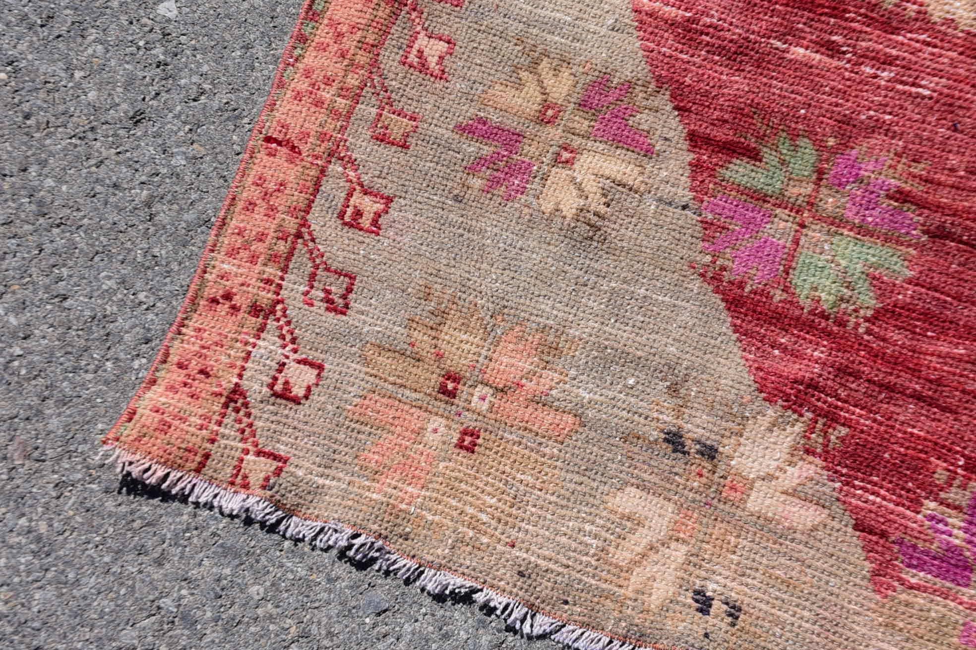Bohemian Red Wool Rug - Handwoven Geometric Design - Box Turtle