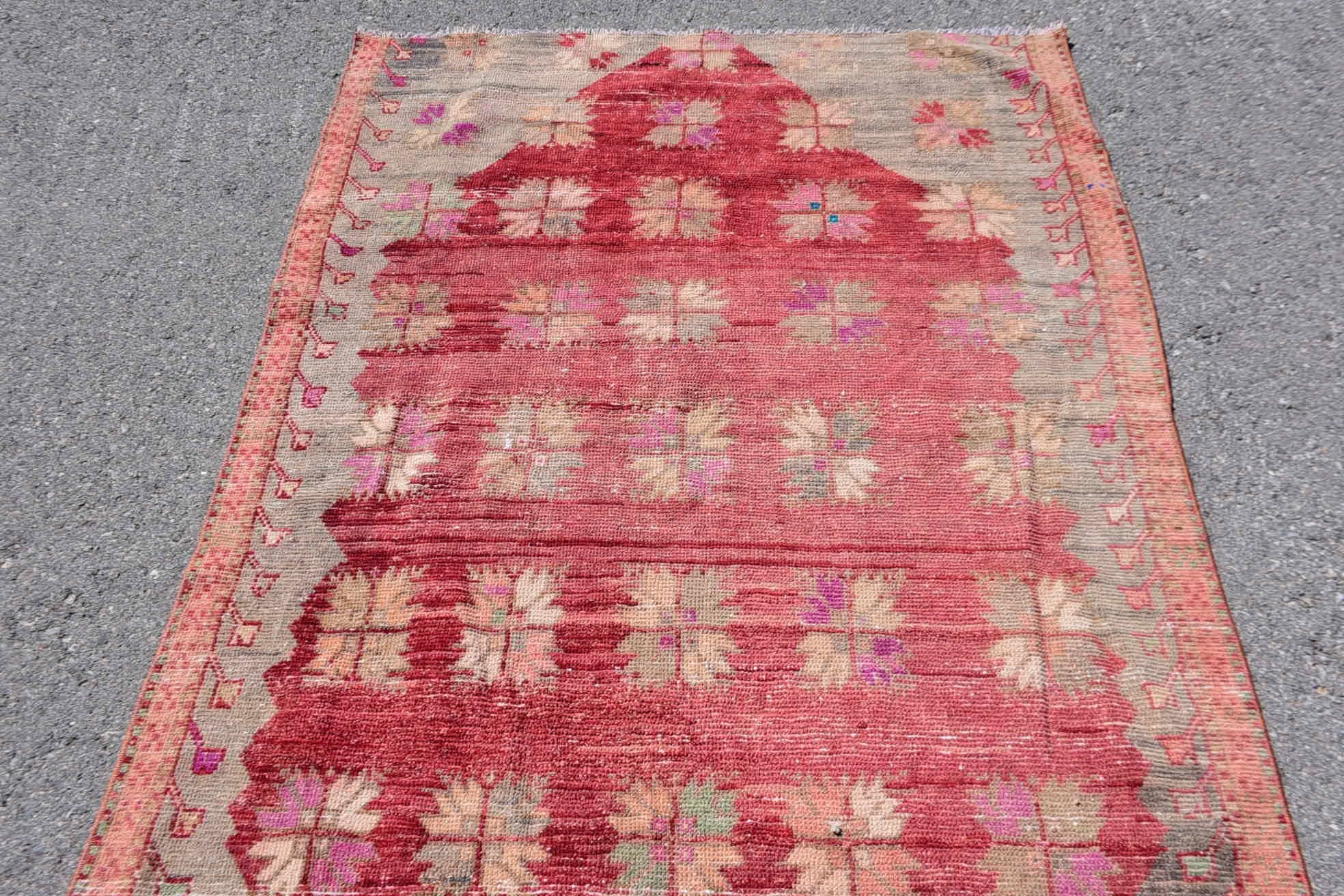 Bohemian Red Wool Rug - Handwoven Geometric Design - Box Turtle