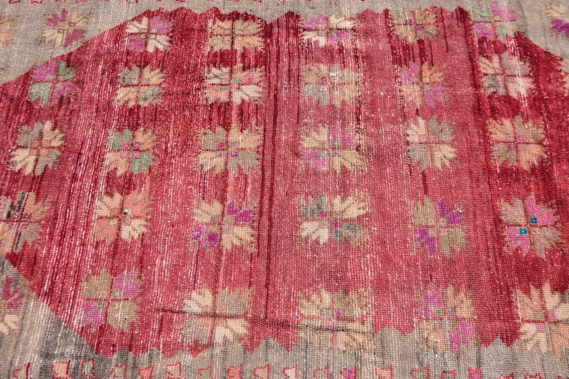 Bohemian Red Wool Rug - Handwoven Geometric Design - Box Turtle