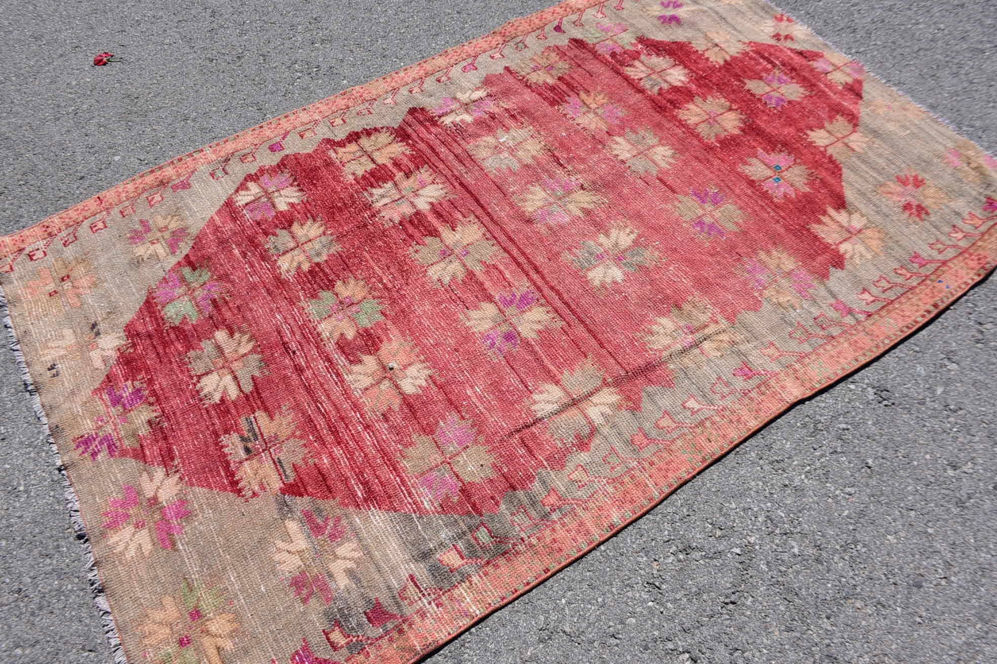 Bohemian Red Wool Rug - Handwoven Geometric Design - Box Turtle