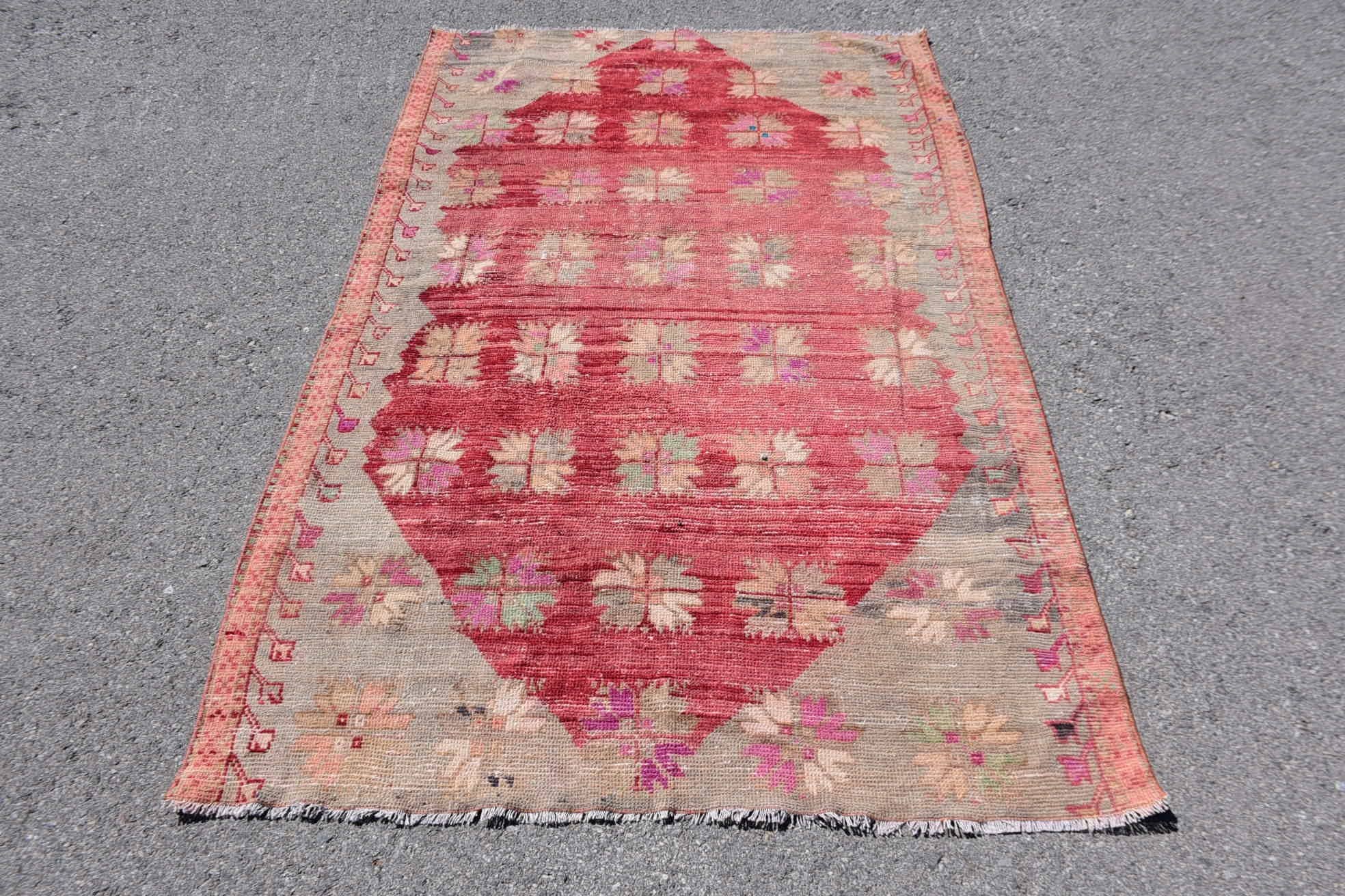 Bohemian Red Wool Rug - Handwoven Geometric Design - Box Turtle