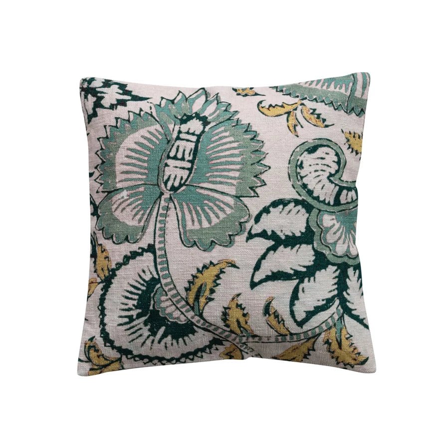 Botanicals Cotton Slub Printed Pillow - Box Turtle