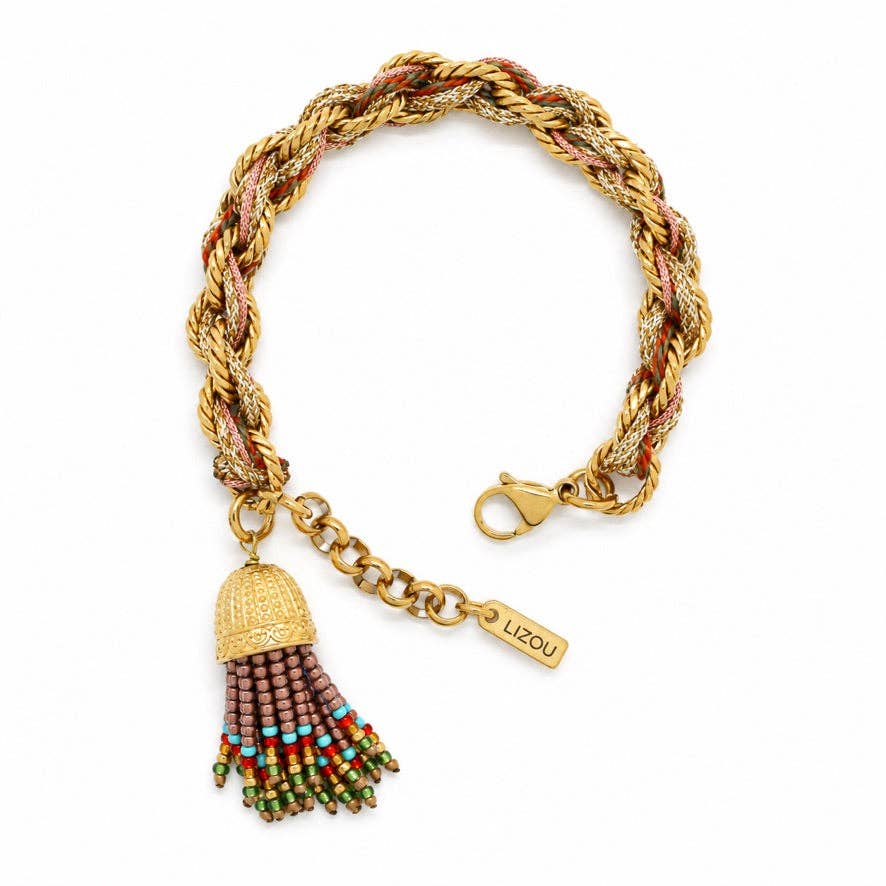 Braided Chain Seed Bead Bracelet - Box Turtle