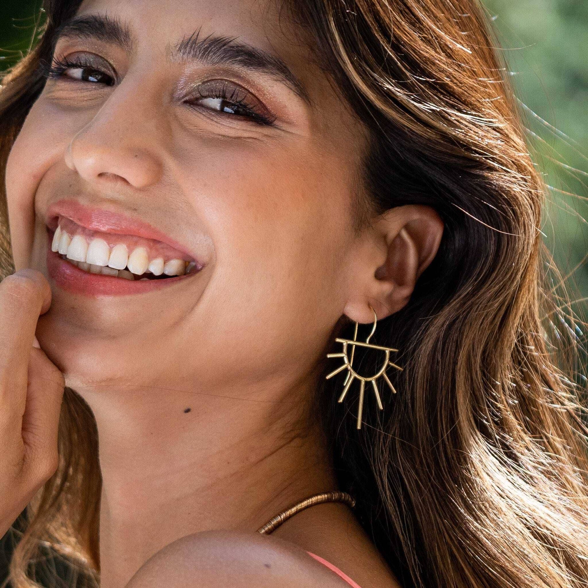 Brass Gretchen Half Sun Threader Earrings - Box Turtle