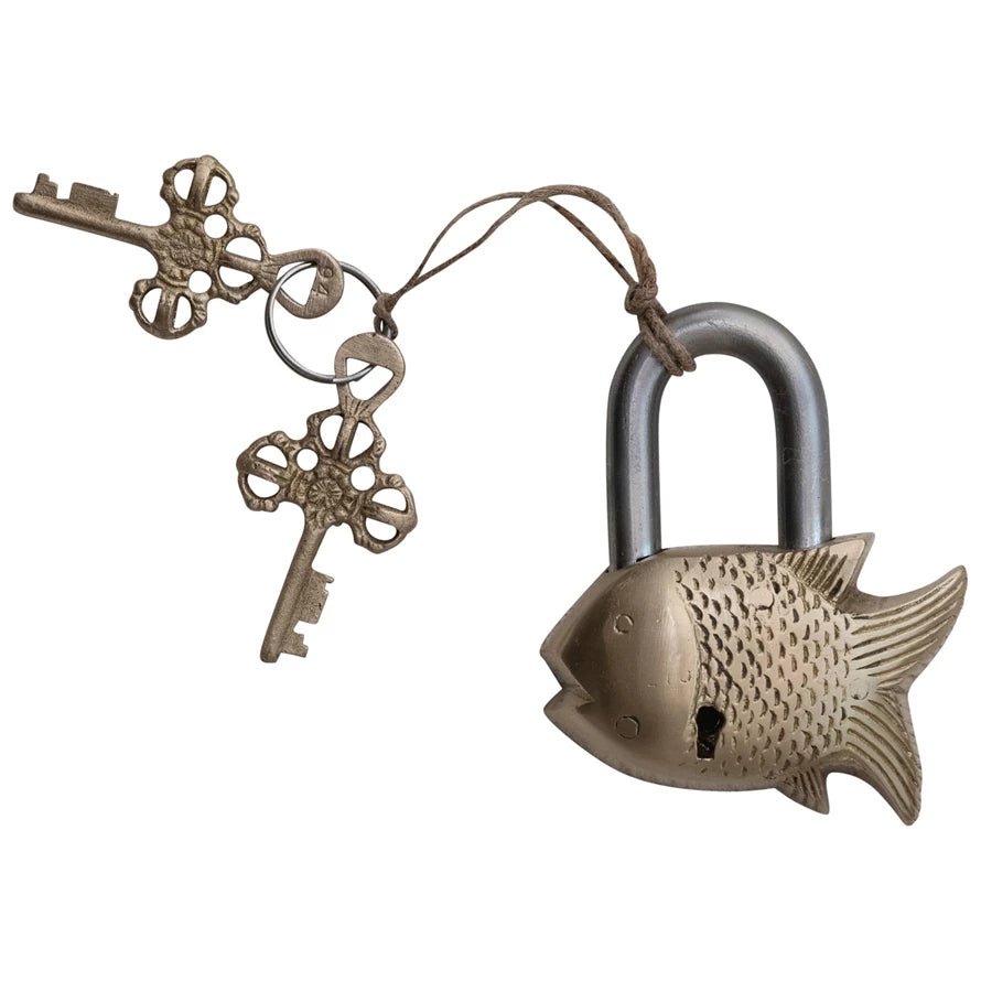 Brass & Metal Fish Shaped Lock - Box Turtle