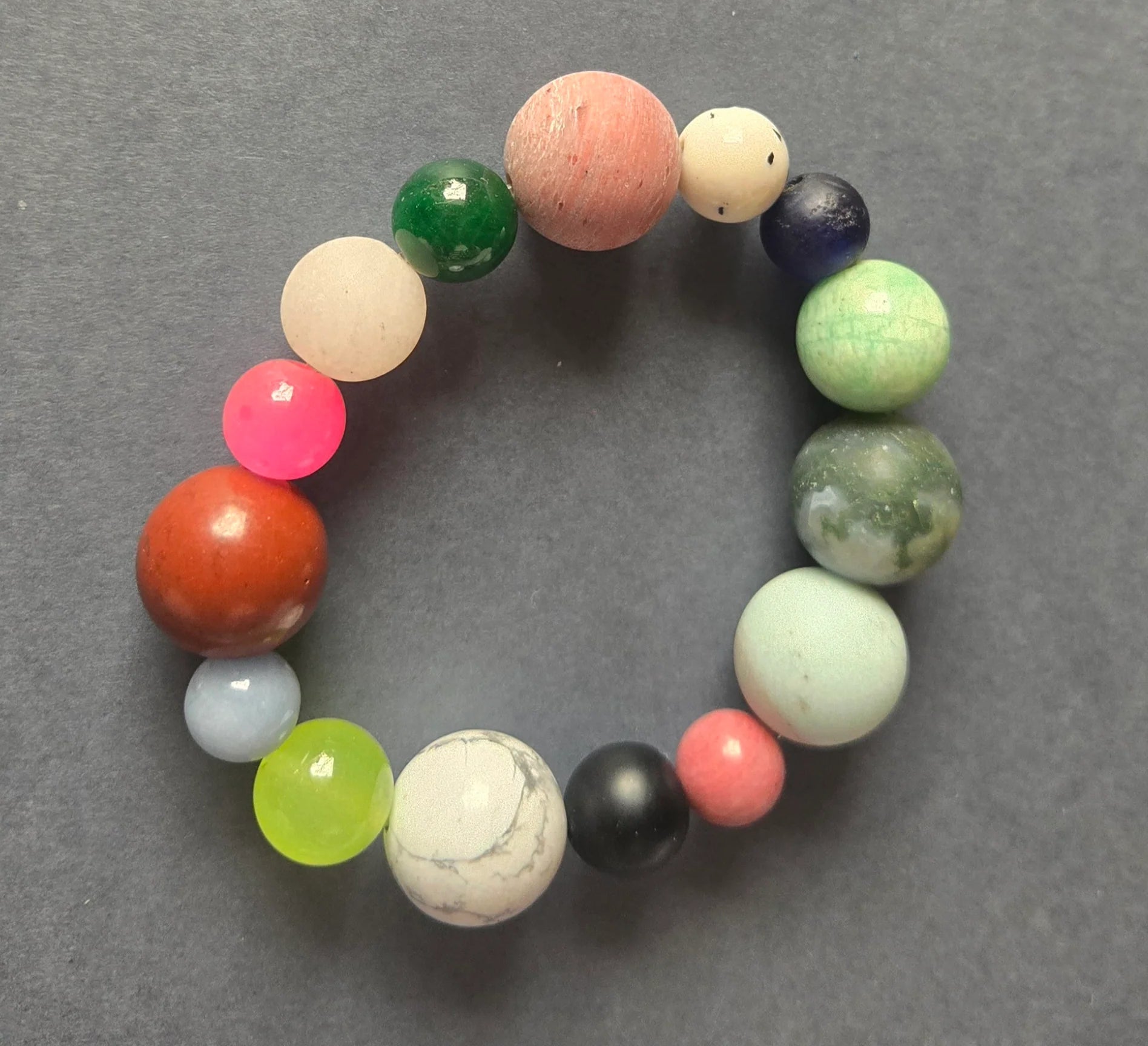 Bright Multi Color Stone Bead Bracelet - Box Turtle