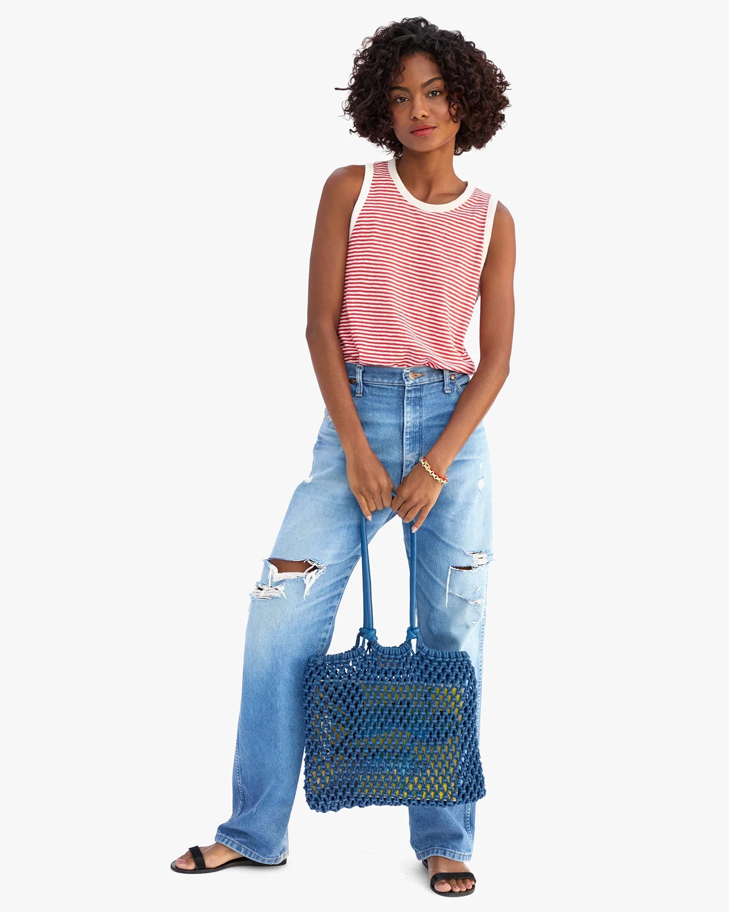 Bright Poppy & Cream Mini Stripe Tank - Box Turtle
