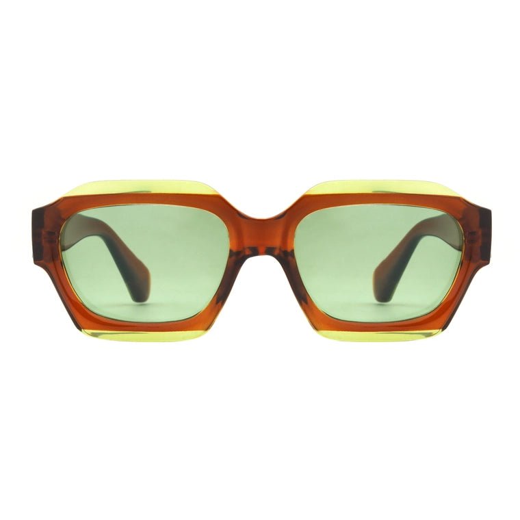 Brown & Green MONA Blue Lense Glasses - Box Turtle