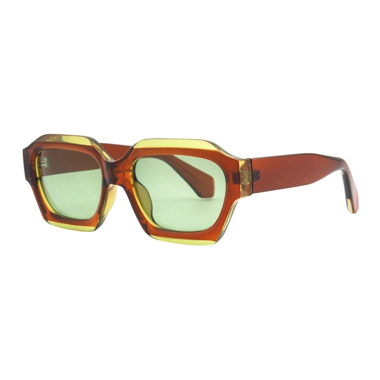 Brown & Green MONA Blue Lense Glasses - Box Turtle