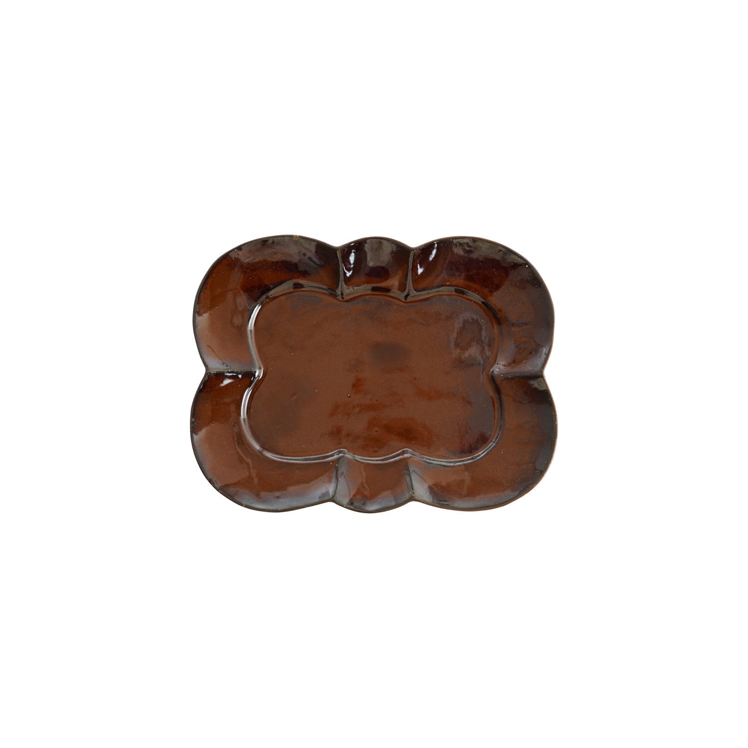 Brown Stoneware Scalloped Plate - Box Turtle