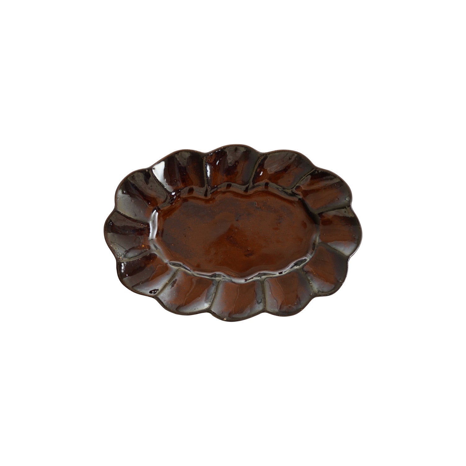 Brown Stoneware Scalloped Plate - Box Turtle