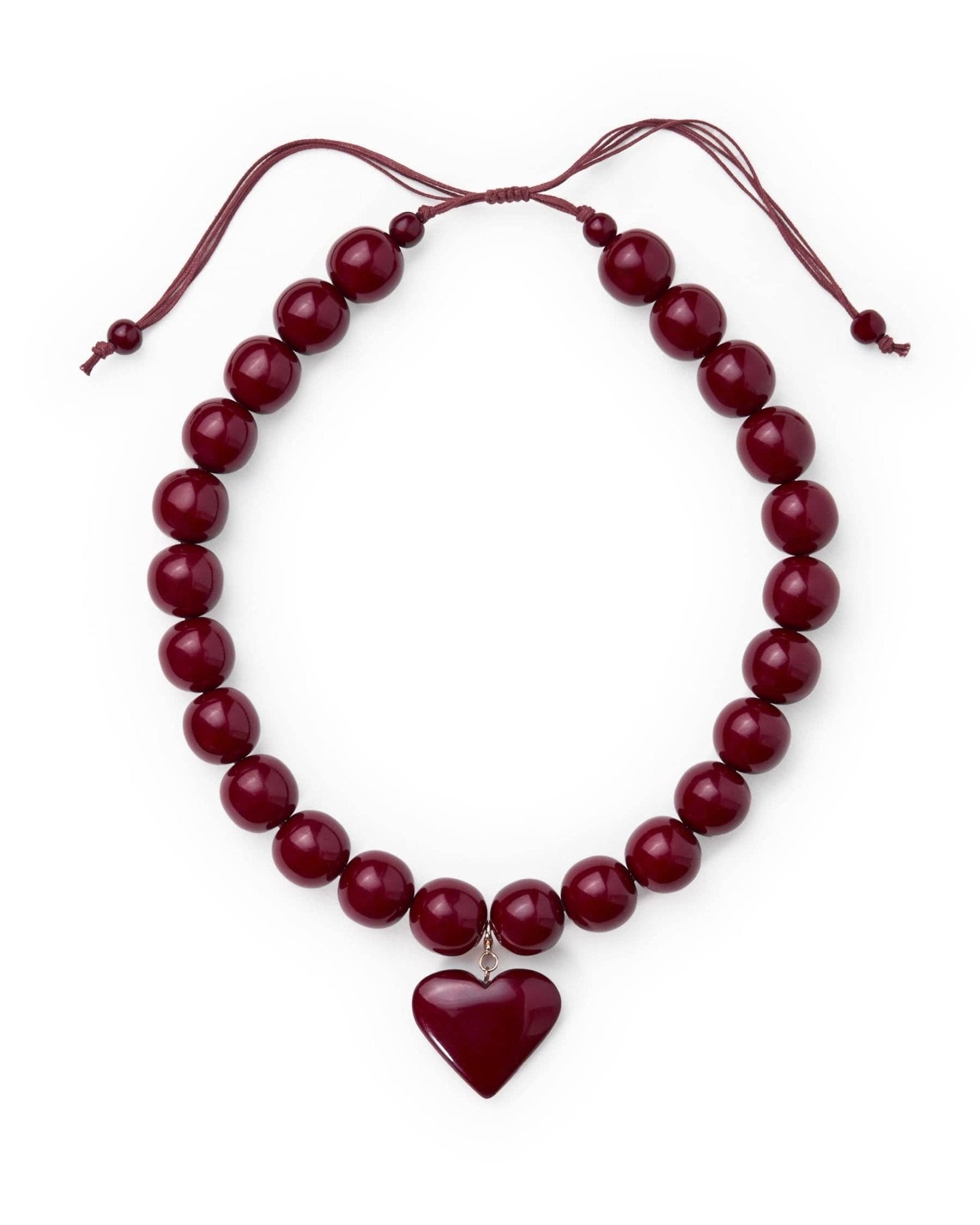 Burgundy Emery Round Bead Heart Necklace - Box Turtle