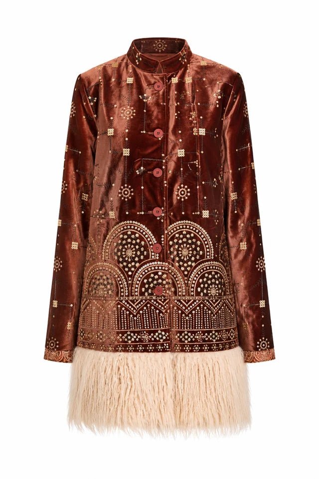 Burgundy Velvet Jeweled Coat - Box Turtle