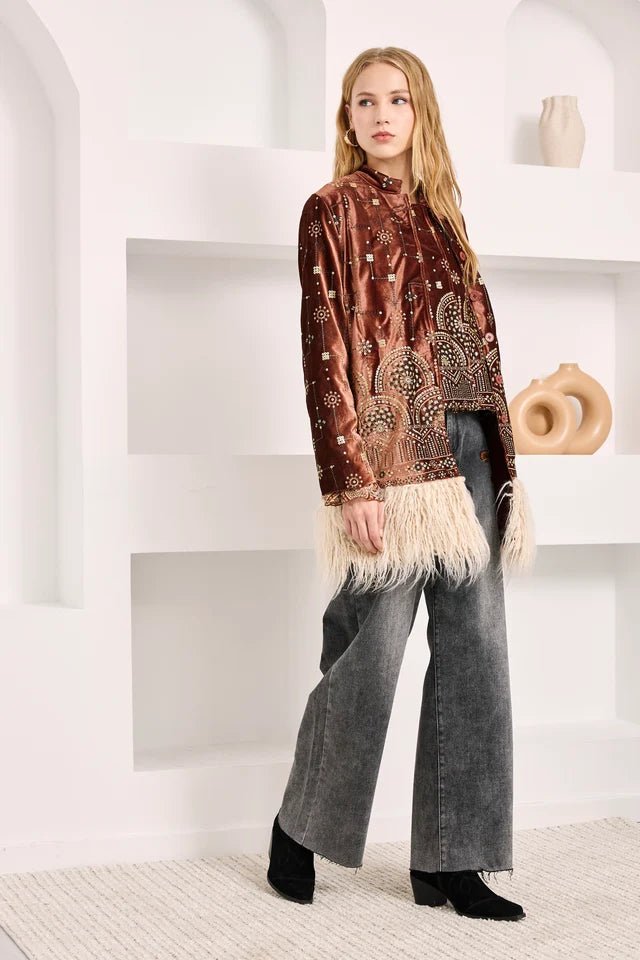 Burgundy Velvet Jeweled Coat - Box Turtle