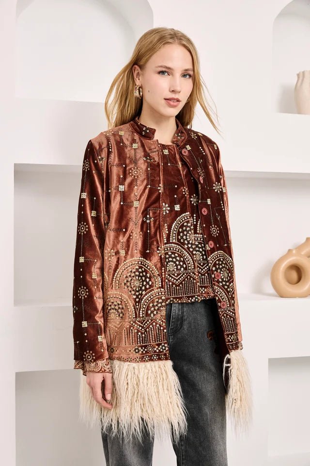 Burgundy Velvet Jeweled Coat - Box Turtle