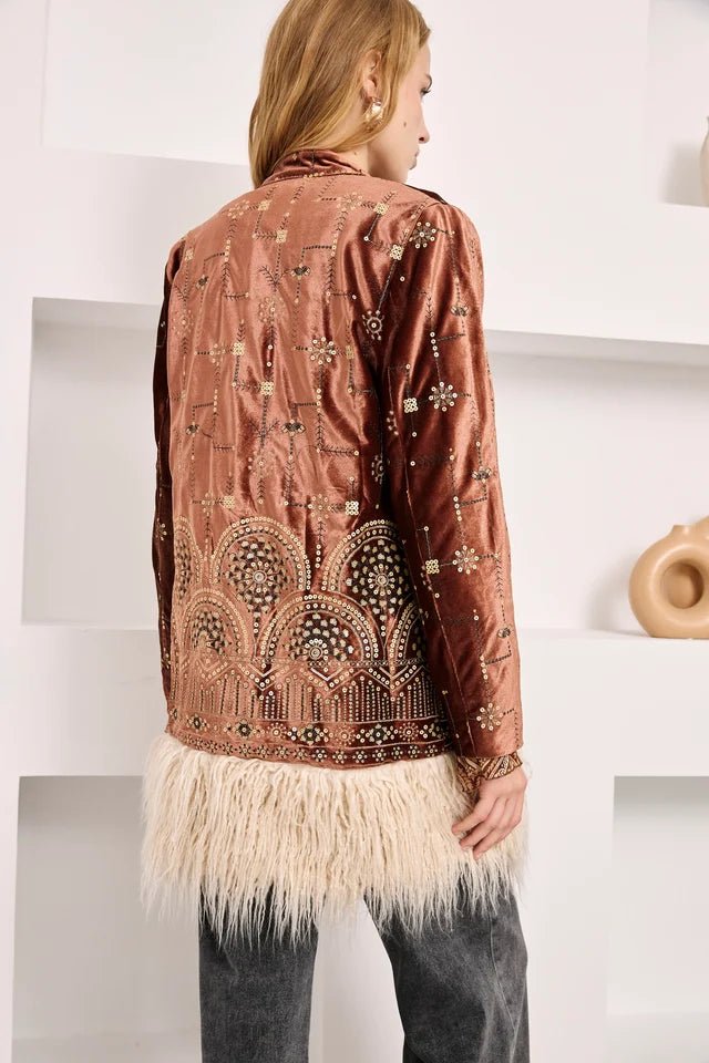 Burgundy Velvet Jeweled Coat - Box Turtle