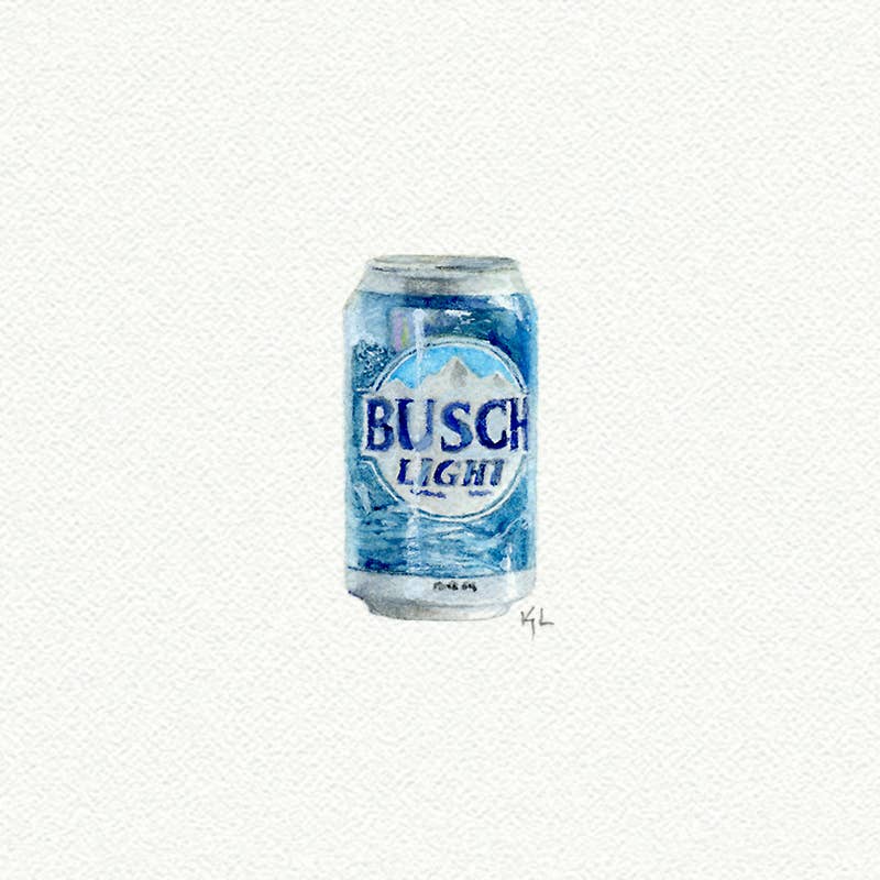 Busch Light Beer Can Miniature Watercolor Print - Box Turtle