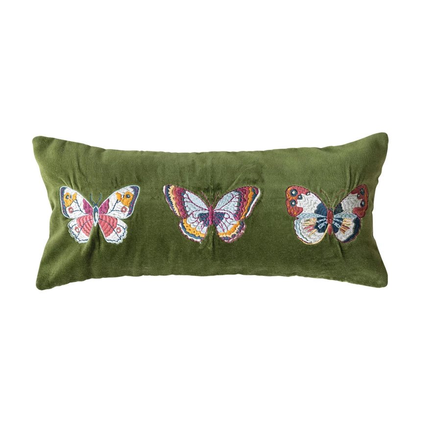 Butterfly Cotton Velvet Lumbar Pillow - Box Turtle