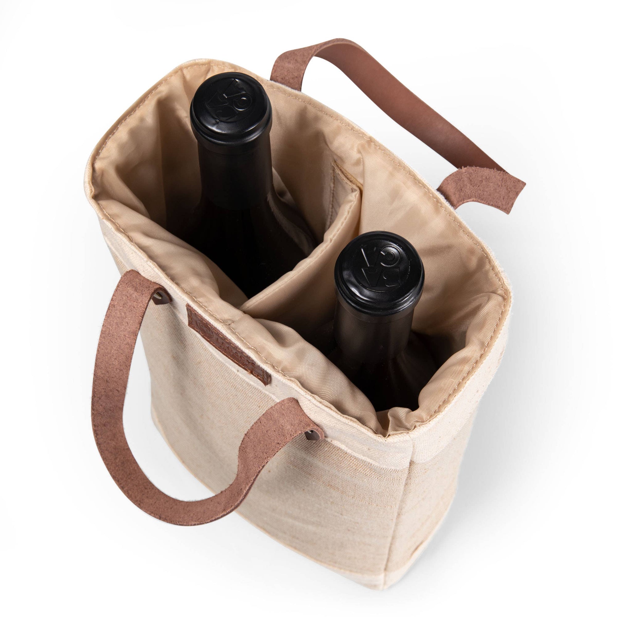 Beige Jute 2 Bottle Insulated Wine Bag