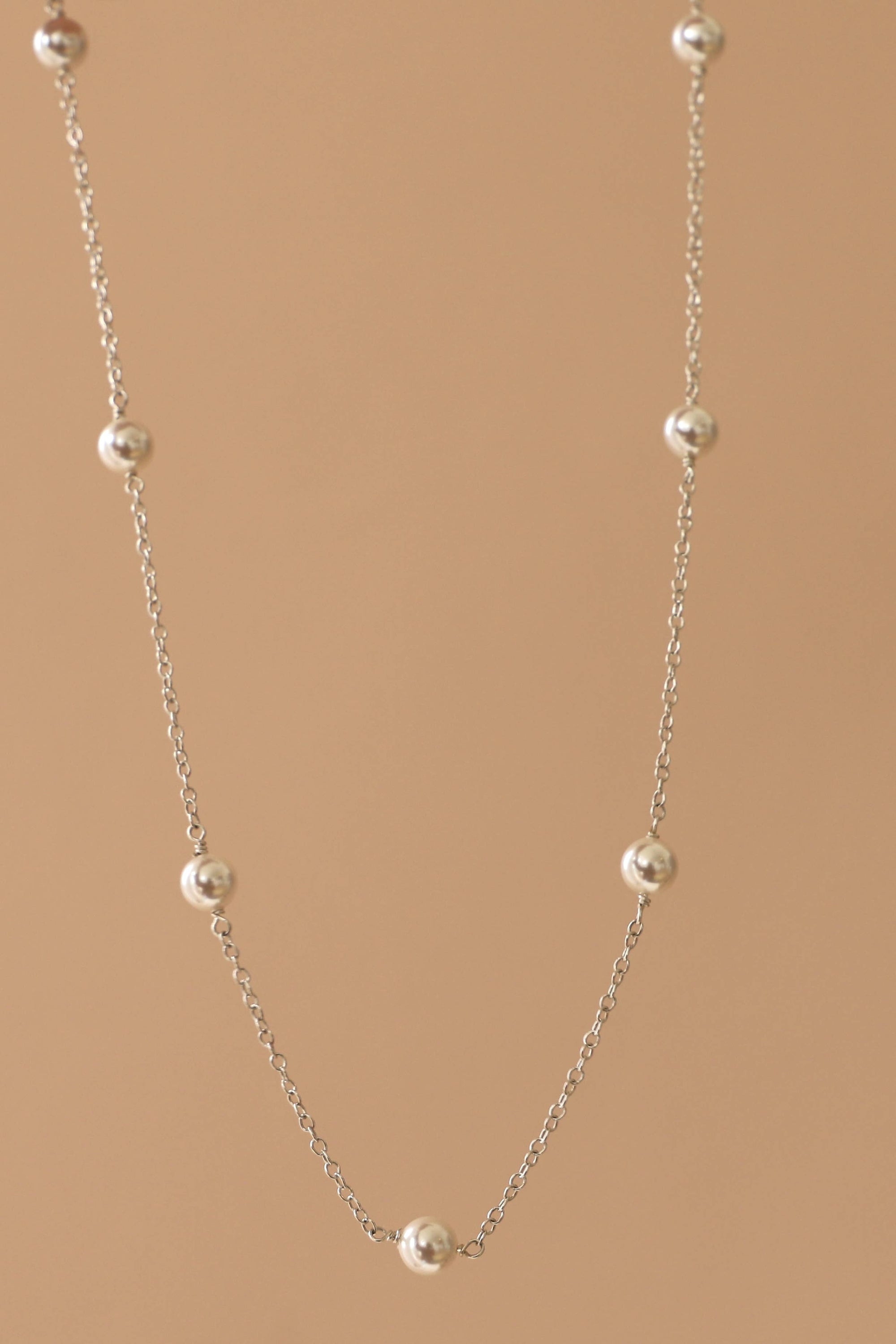 Silver Pearl Station Necklace