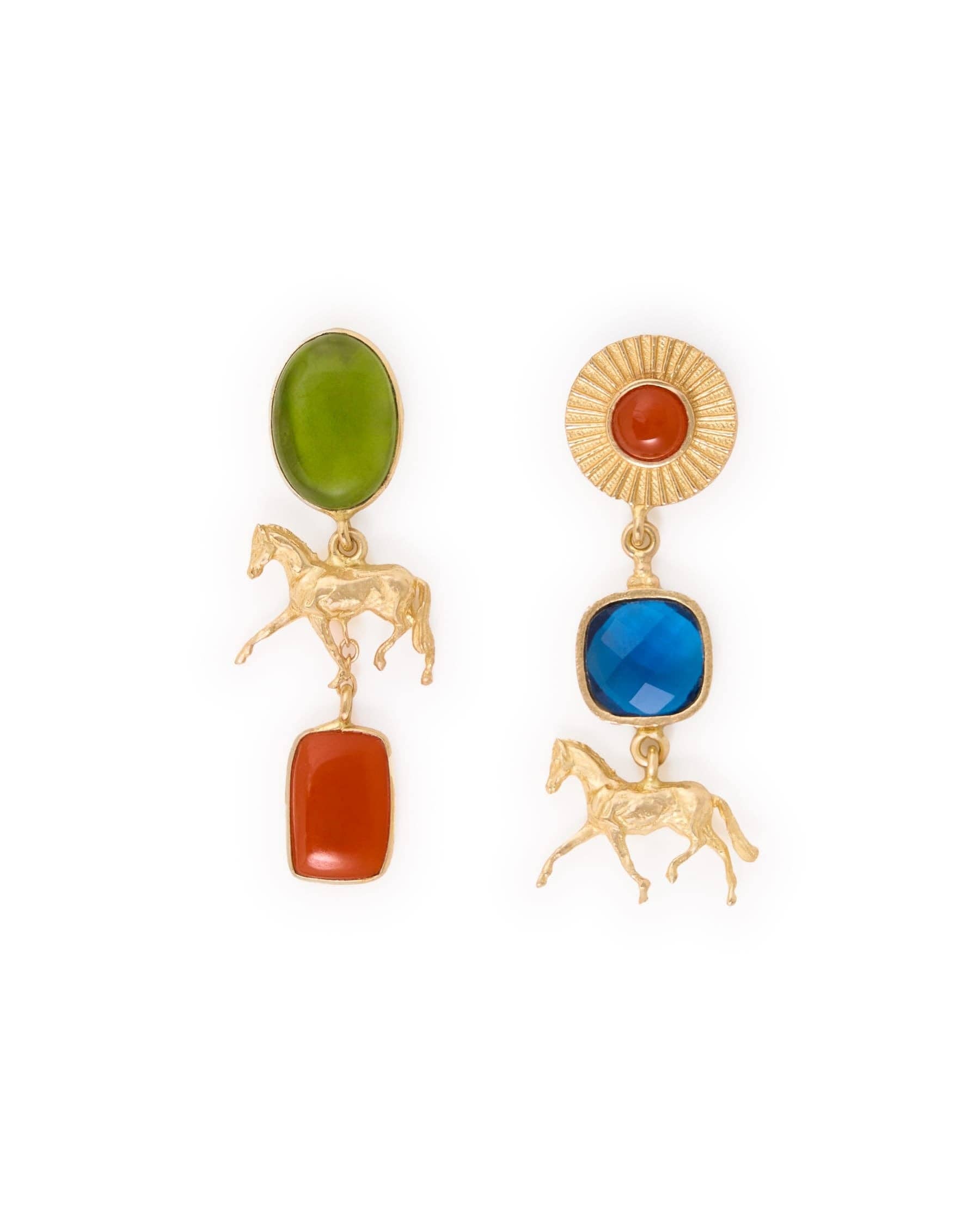Calliope Horse Glass + Carnelian Stone Earrings