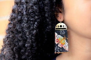 Midnight Moonlit Moth Beaded Earrings