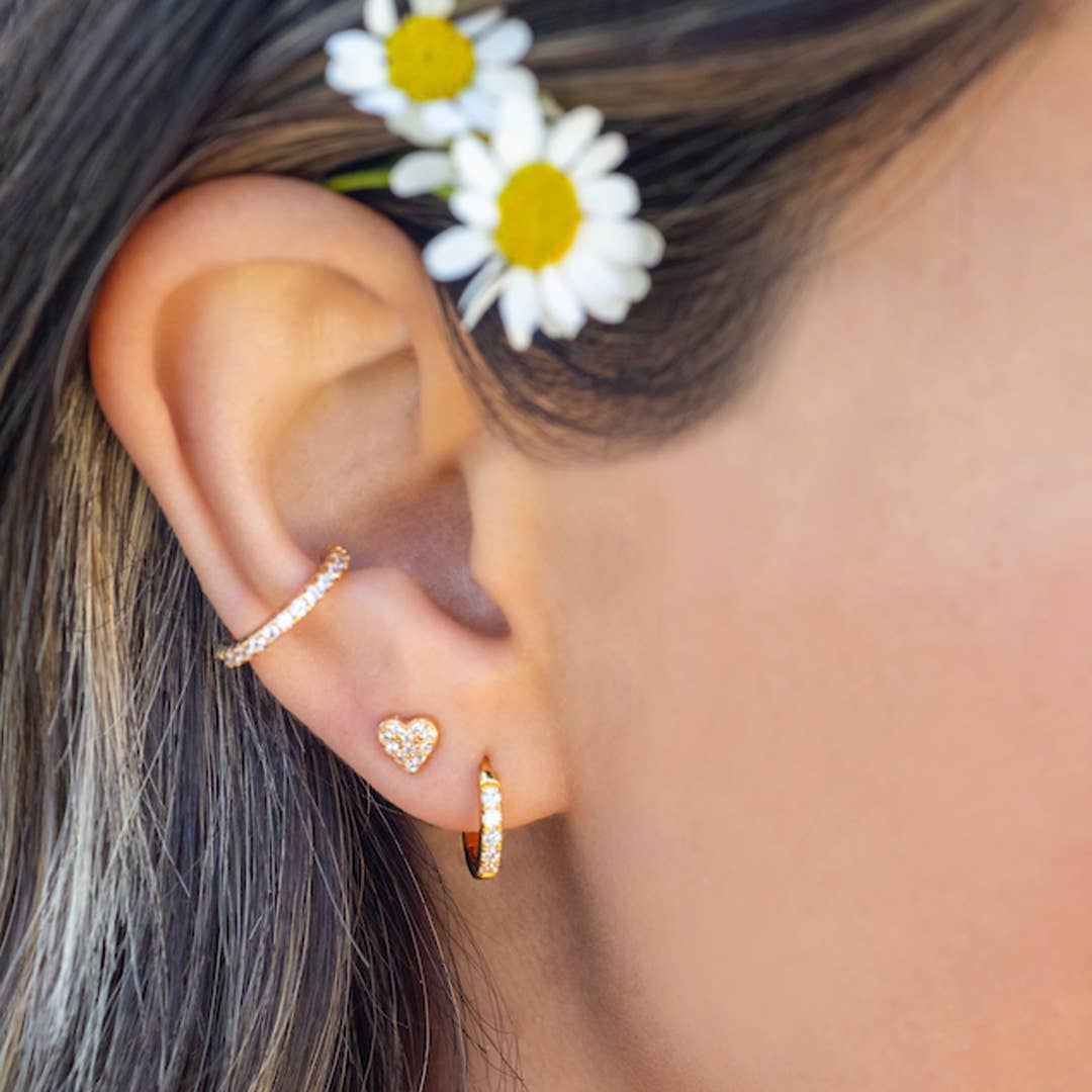 Gold Heart Crystal Stud Earrings