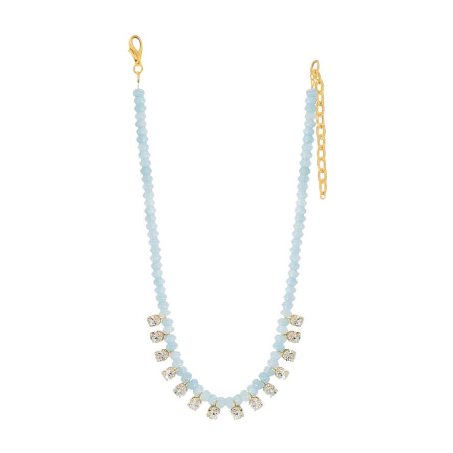 Light Blue Lily Beaded CZ Necklace
