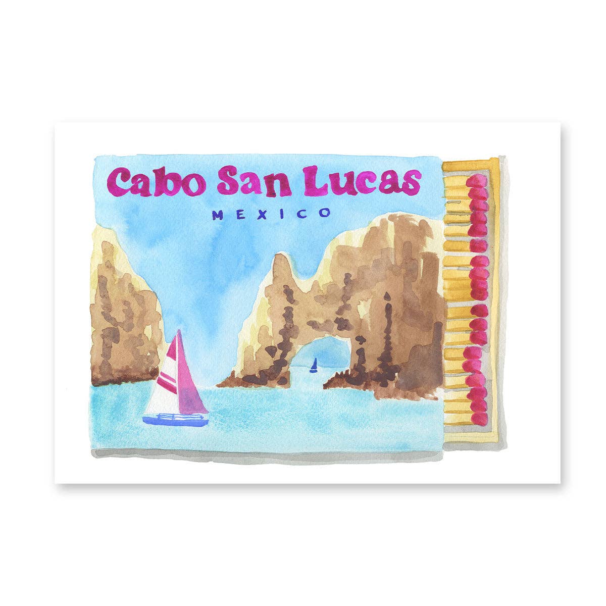 Cabo San Lucas Matchbook Watercolor Print - Box Turtle