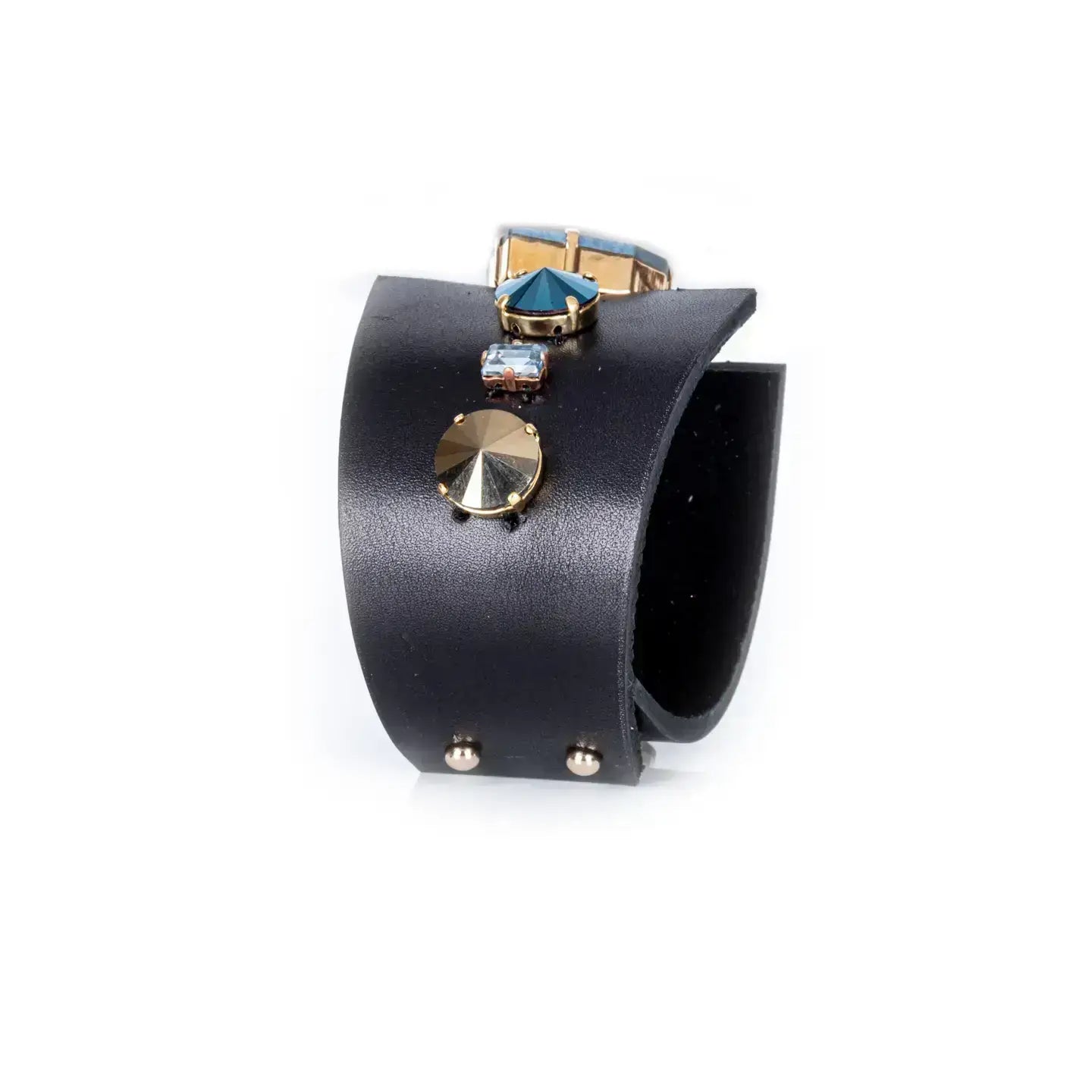 Midnight Steel Crystal Leather Cuff