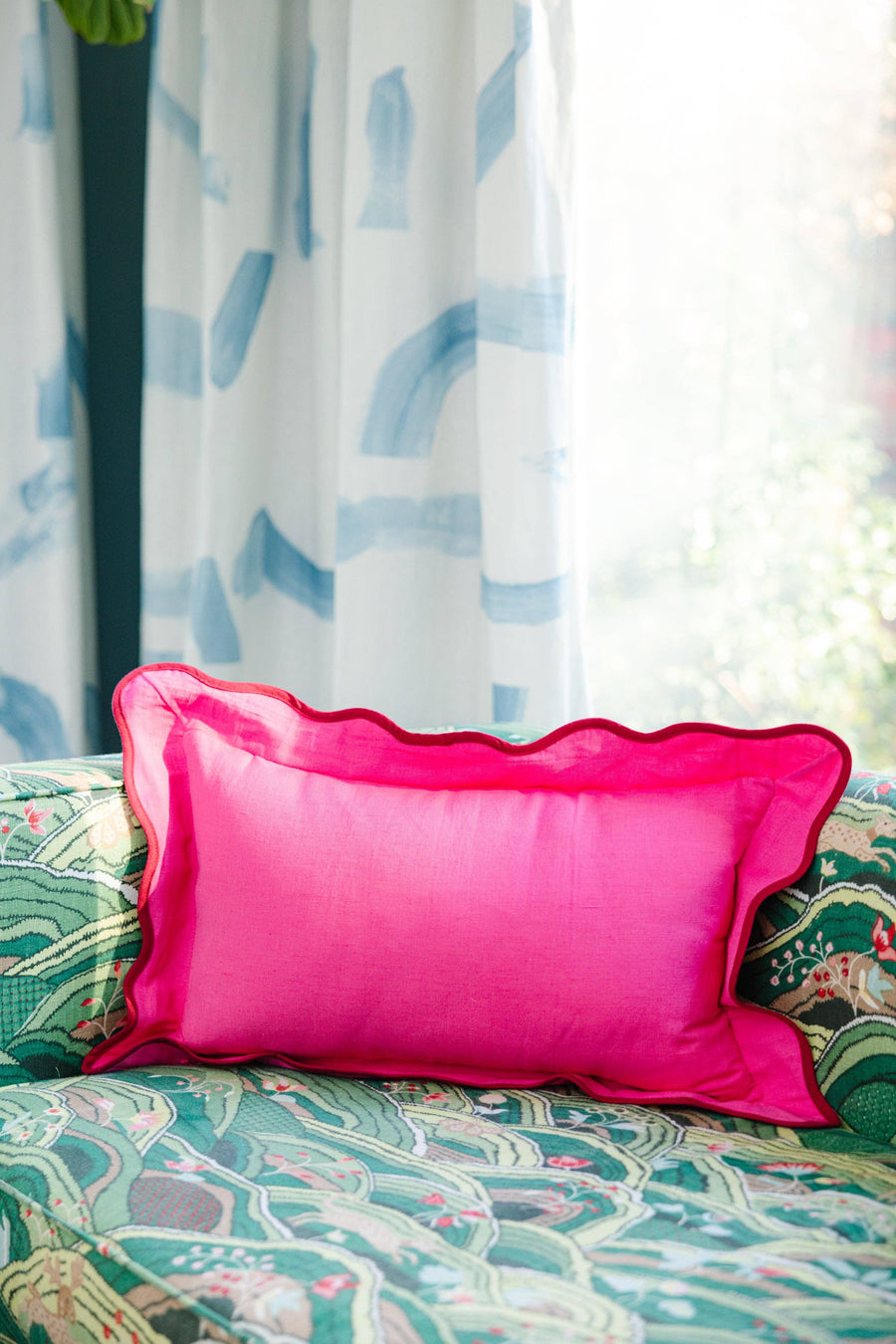 Darcy Linen Lumbar Pillow - Neon Pink + Wine