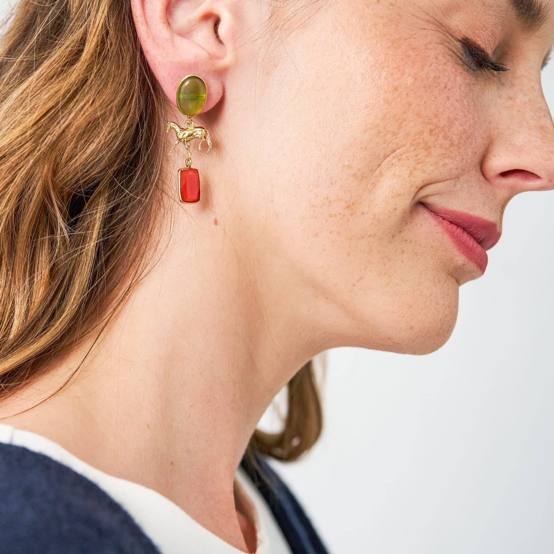 Calliope Horse Glass + Carnelian Stone Earrings - Box Turtle