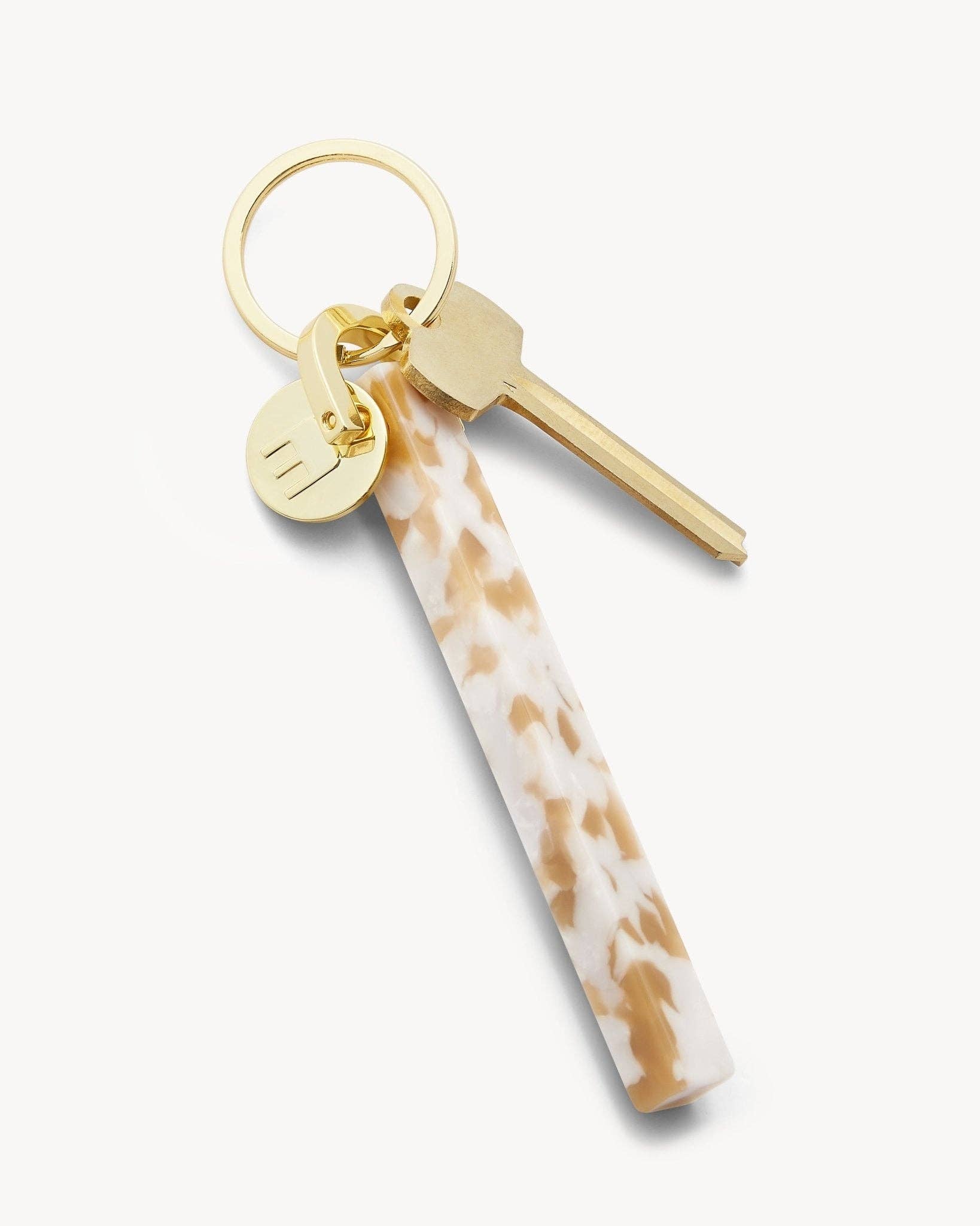 Taupe Shell & Gold Bar Keychain