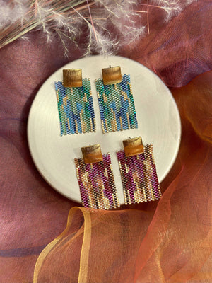 Violet Beaded Watercolor Rectangle Earrings