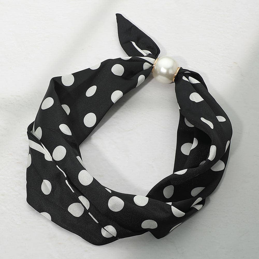 Black Polka Dot Magnetic Fabric Scarf Necklace