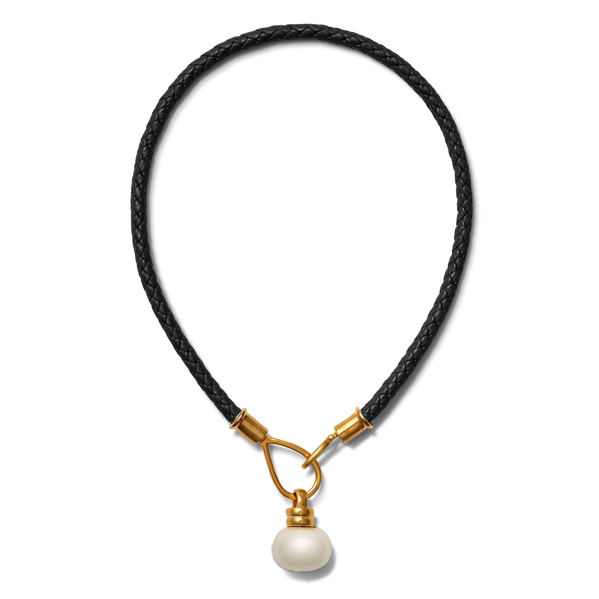 Coal Lasso + Pearl Leather Necklace