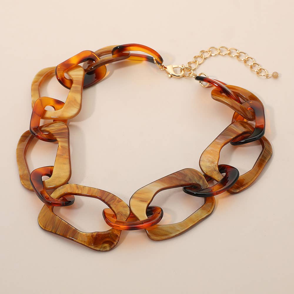 Celluloid Acetate Chunky Abstract Link Necklace - Box Turtle