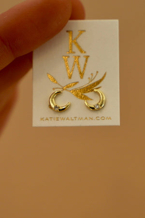 Gold Crescent Moon Studs