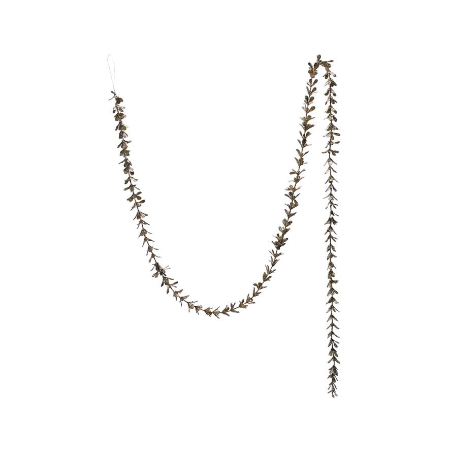 Champagne Glitter Faux Boxwood Garland - Box Turtle