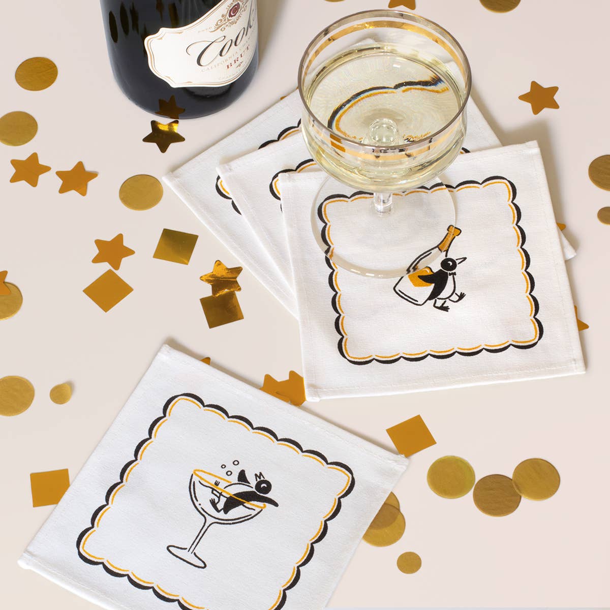 Champagne Penguins Cocktail Napkin Set - Box Turtle