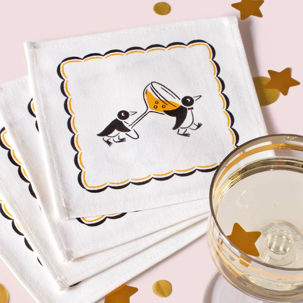 Champagne Penguins Cocktail Napkin Set - Box Turtle