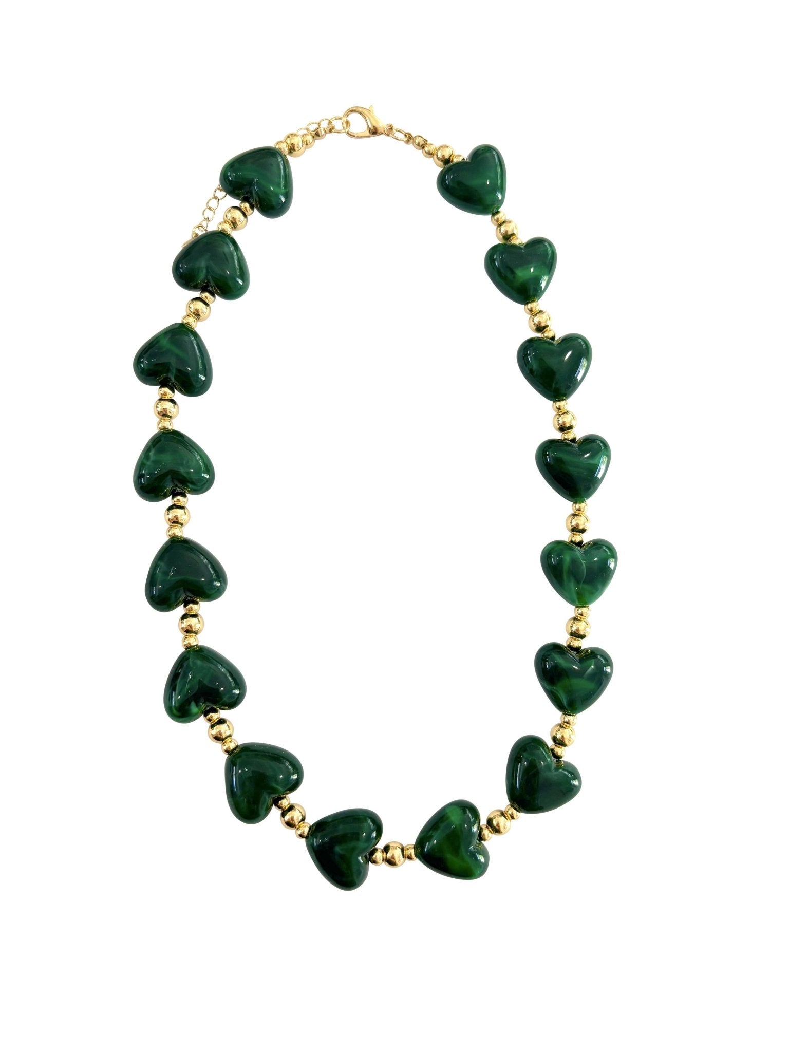 Charlie Beaded Heart Necklace- Emerald - Box Turtle
