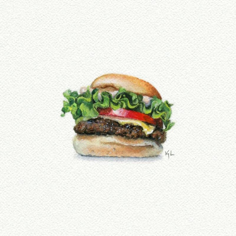 Cheeseburger Miniature Watercolor Painting - Box Turtle
