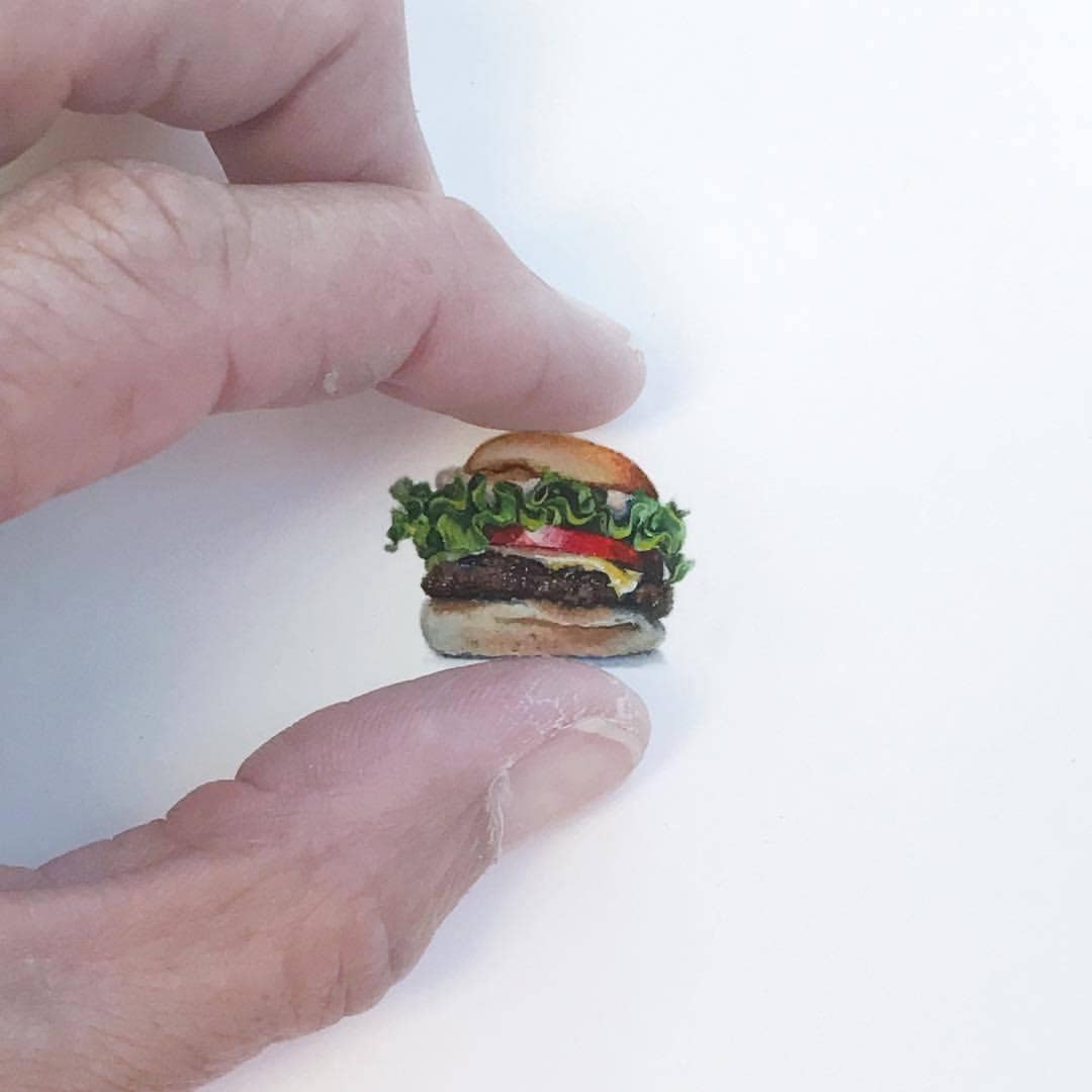 Cheeseburger Miniature Watercolor Painting - Box Turtle