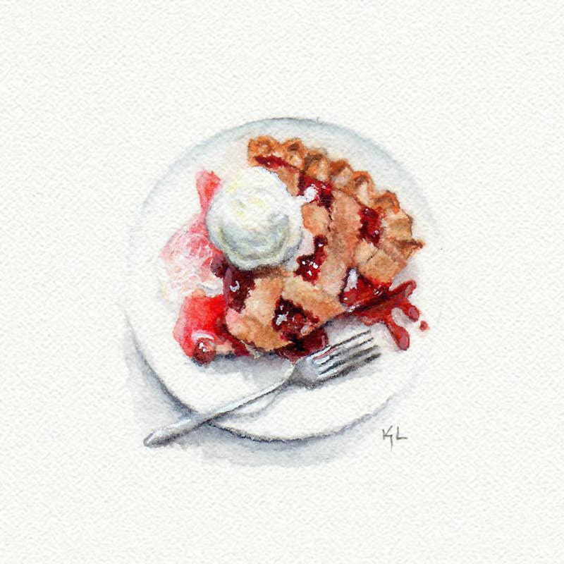 Cherry Pie Miniature Watercolor Print - Box Turtle